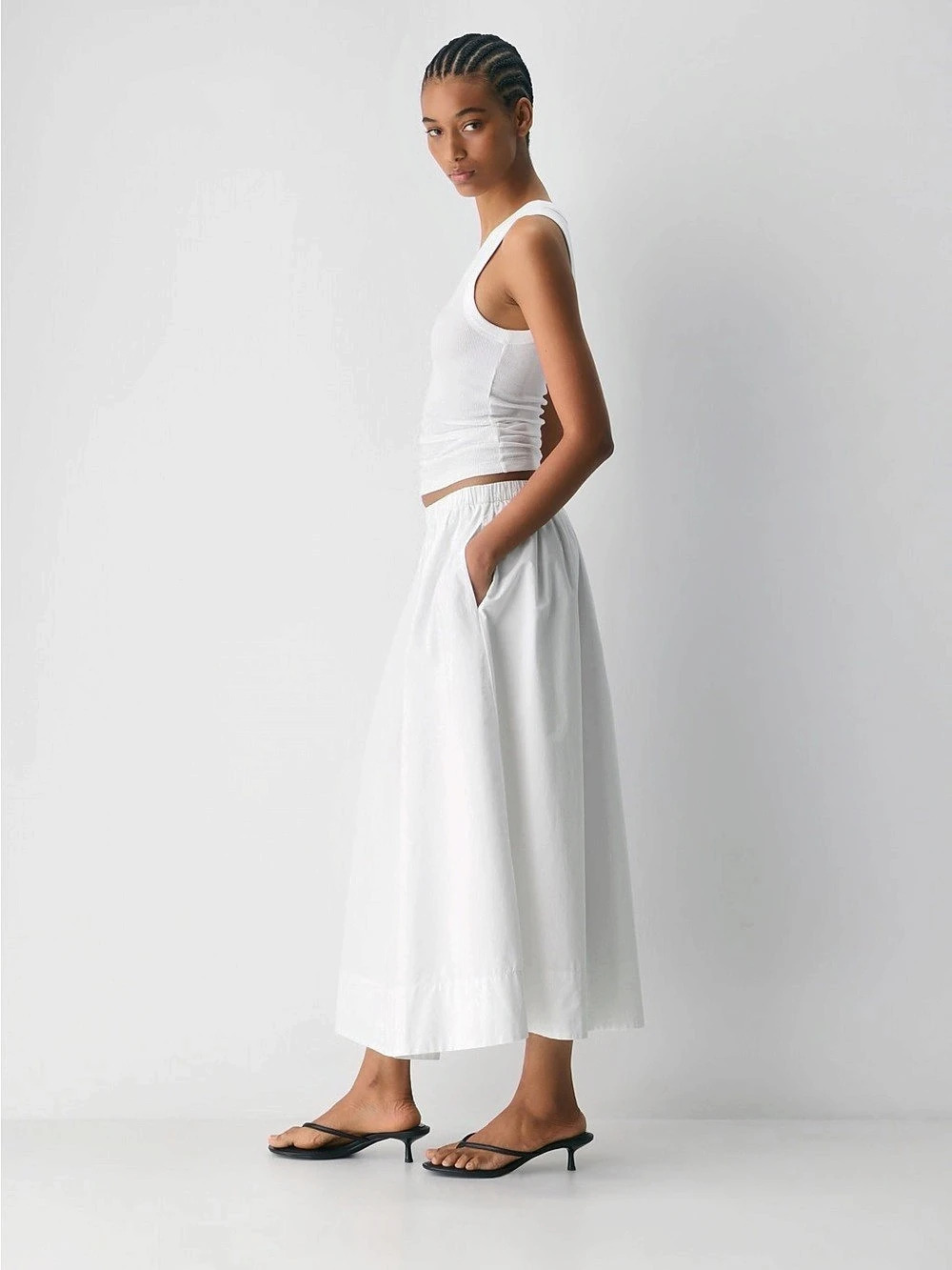 Aritzia Poplin White Midi Skirt